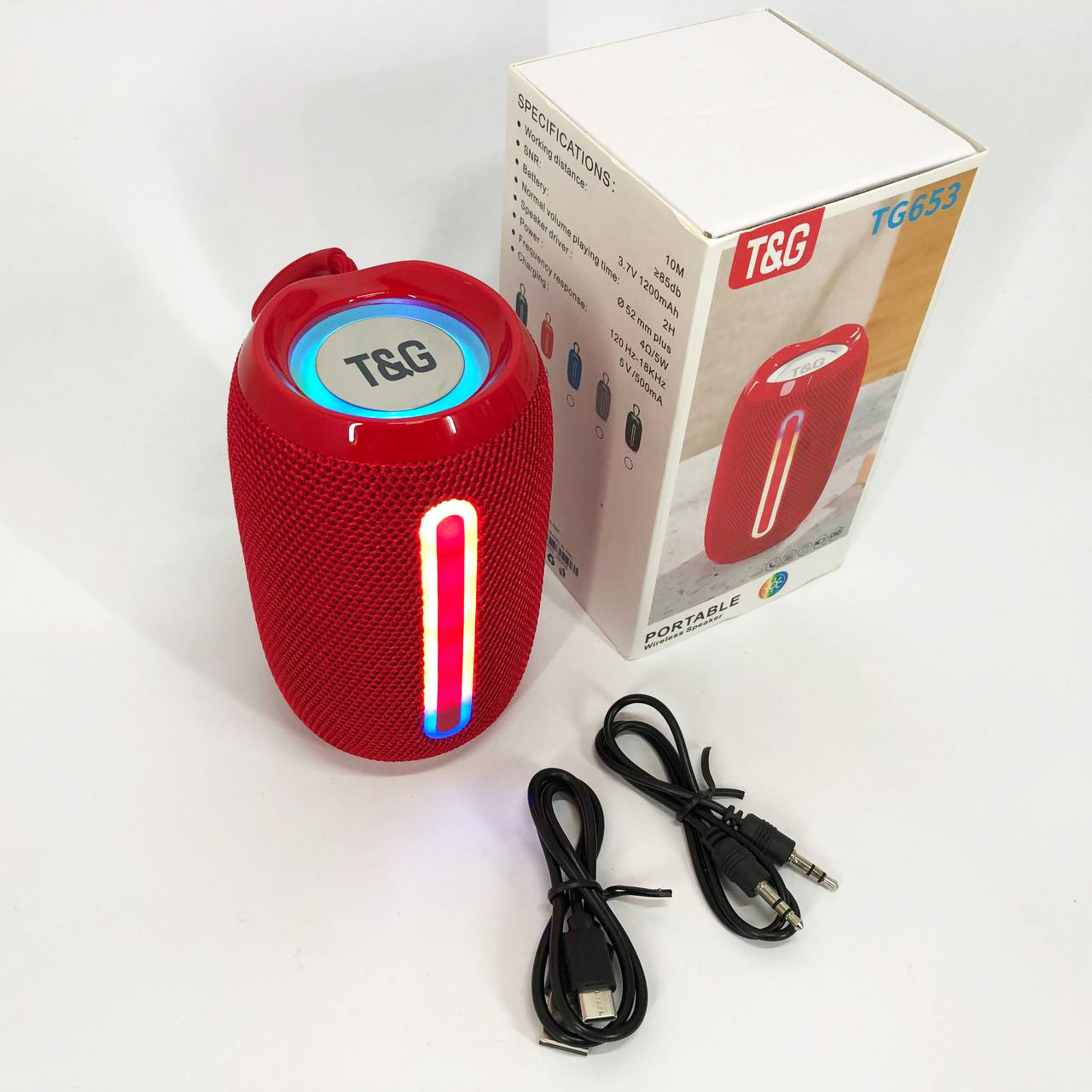 Портативна Bluetooth-колонка TG653 USB з ремінцем червоного кольору - Зображення 4
