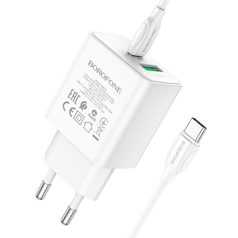 Мережевий зарядний пристрій Borofone BA67A PD20W+QC3.0 (1USB-A/1C) + кабель Type-C to Type-C - Зображення 4