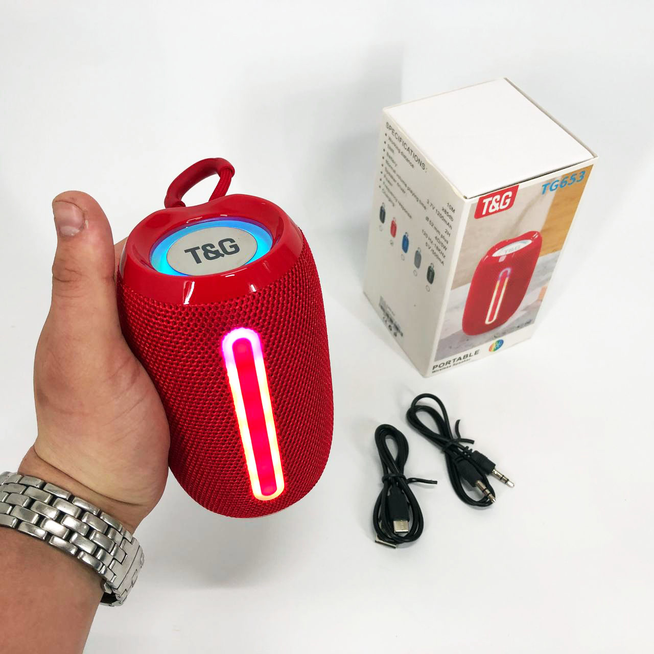 Портативна Bluetooth-колонка TG653 USB з ремінцем червоного кольору - Зображення 2