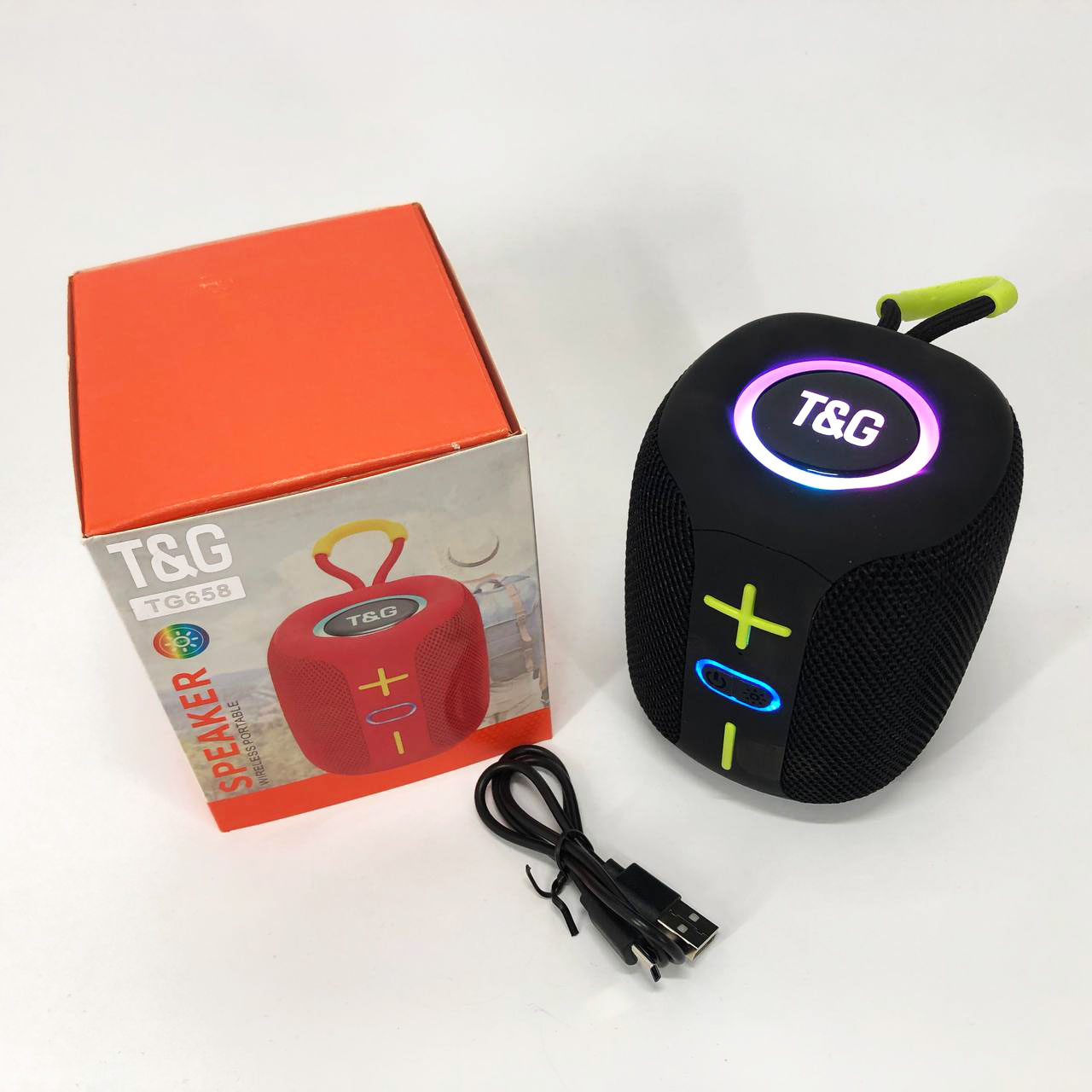Портативна Bluetooth колонка TG658 8 Вт з RGB підсвічуванням чорного кольору