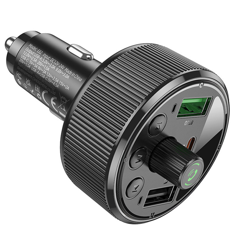 Автомобільний зарядний пристрій FM модулятор Hoco E82 Guerrero PD30W+QC3.0 (2USB-A/1C) - Зображення 2