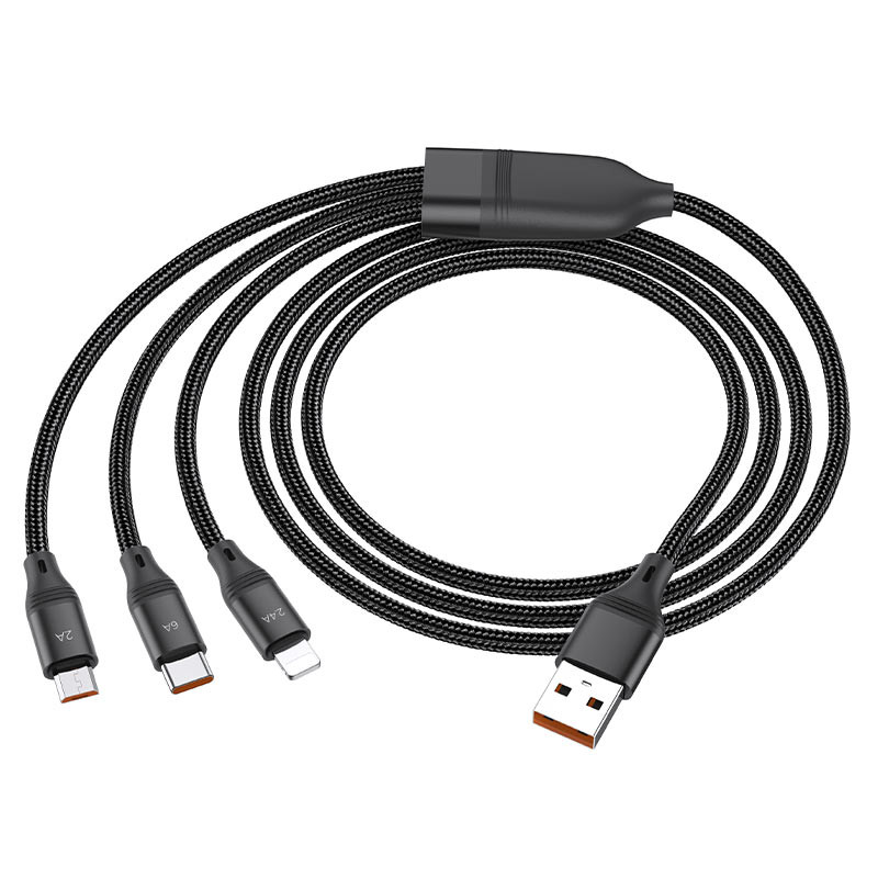 Дата кабель Hoco U104 Ultra 3in1 USB to Lightning/Type-C/MicroUSB 66W (1.2m) - Зображення 4
