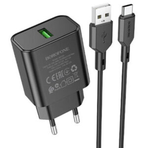 Мережевий зарядний пристрій Borofone BA72A Spring QC3.0 (1USB-A) + кабель USB to Type-C