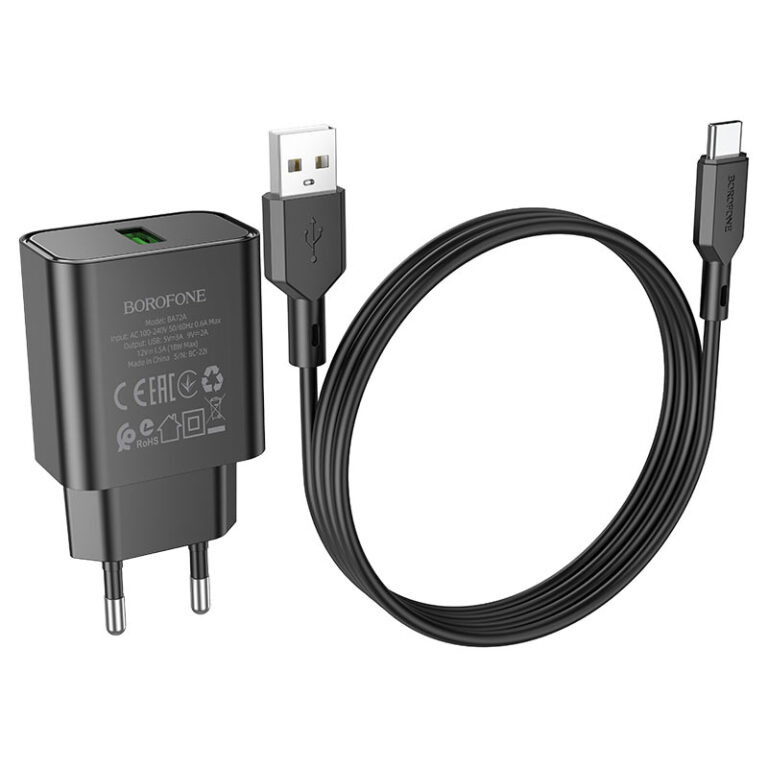 Мережевий зарядний пристрій Borofone BA72A Spring QC3.0 (1USB-A) + кабель USB to Type-C - Зображення 3