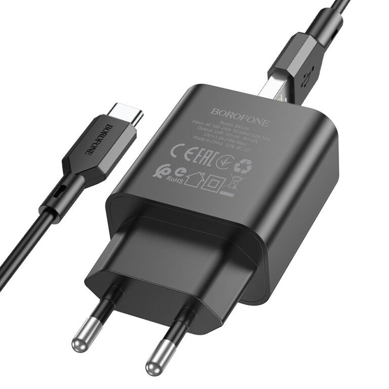 Мережевий зарядний пристрій Borofone BA72A Spring QC3.0 (1USB-A) + кабель USB to Type-C - Зображення 4