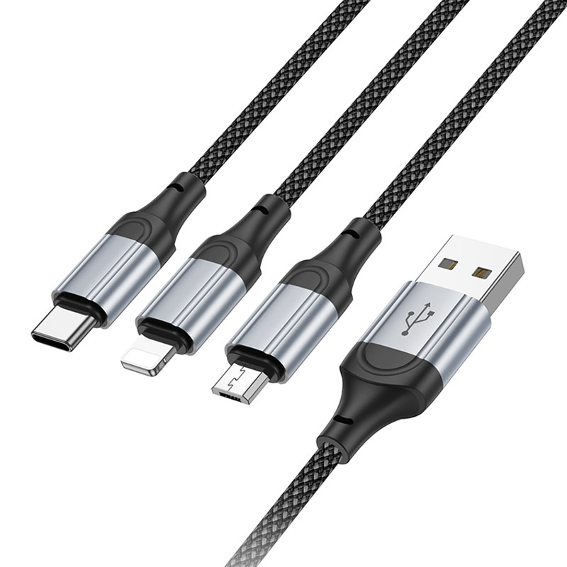 Дата кабель Hoco X102 Fresh 3in1 USB to Lightning + MicroUSB + Type-C (1m) - Зображення 3