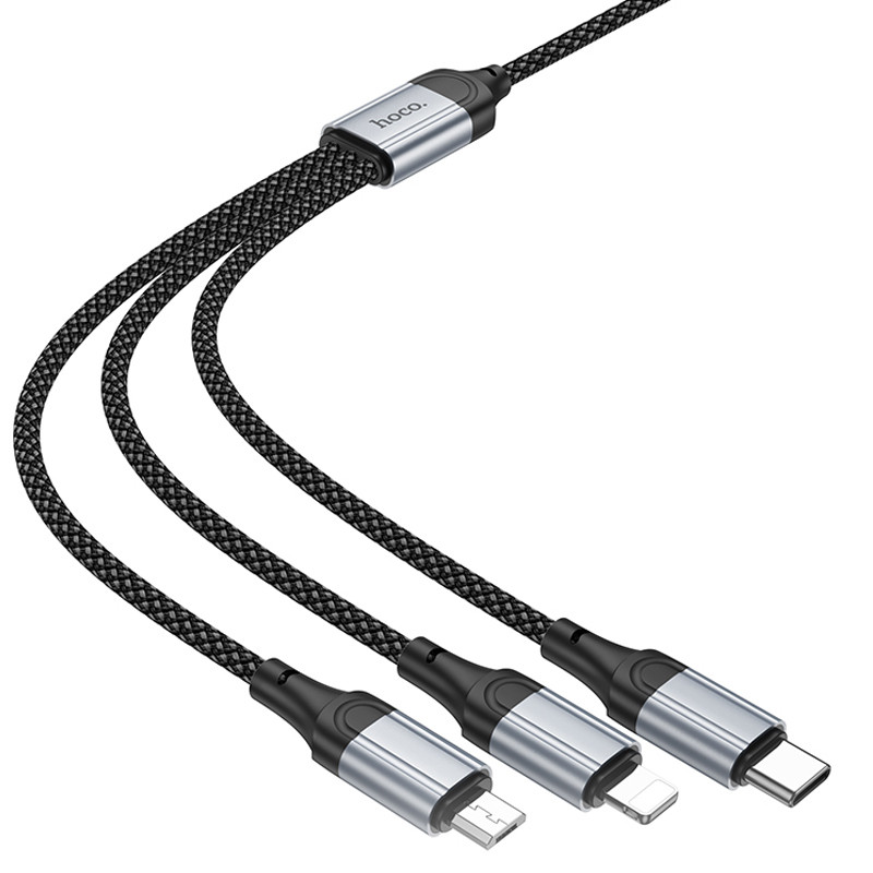 Дата кабель Hoco X102 Fresh 3in1 USB to Lightning + MicroUSB + Type-C (1m) - Зображення 4