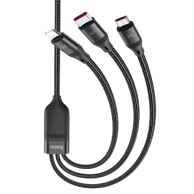 Дата кабель Hoco U104 Ultra 3in1 USB to Lightning/Type-C/MicroUSB 66W (1.2m) - Зображення 2