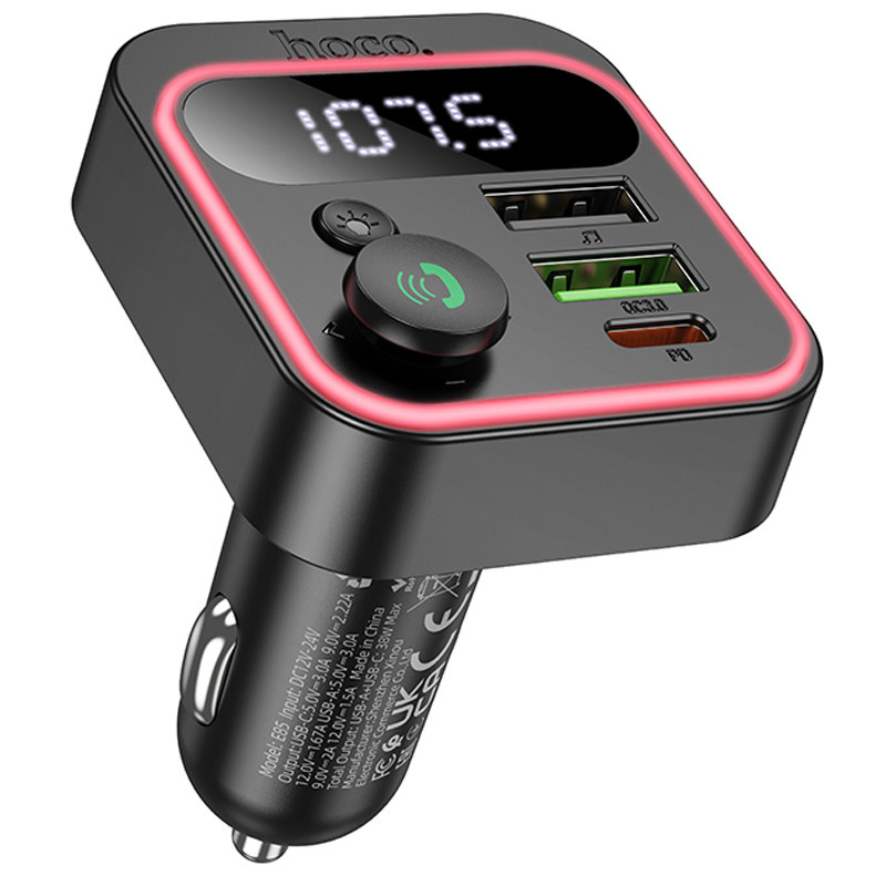 Автомобільний зарядний пристрій FM модулятор Hoco E85 Tiger PD20W+QC3.0 (2USB-A/1C)