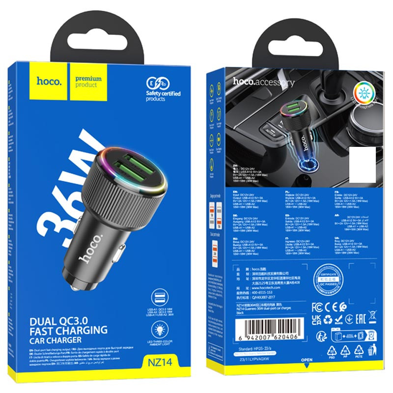 Автомобільний зарядний пристрій Hoco NZ14 Guerrero QC3.0 18W total 38W (2USB-A) - Зображення 6