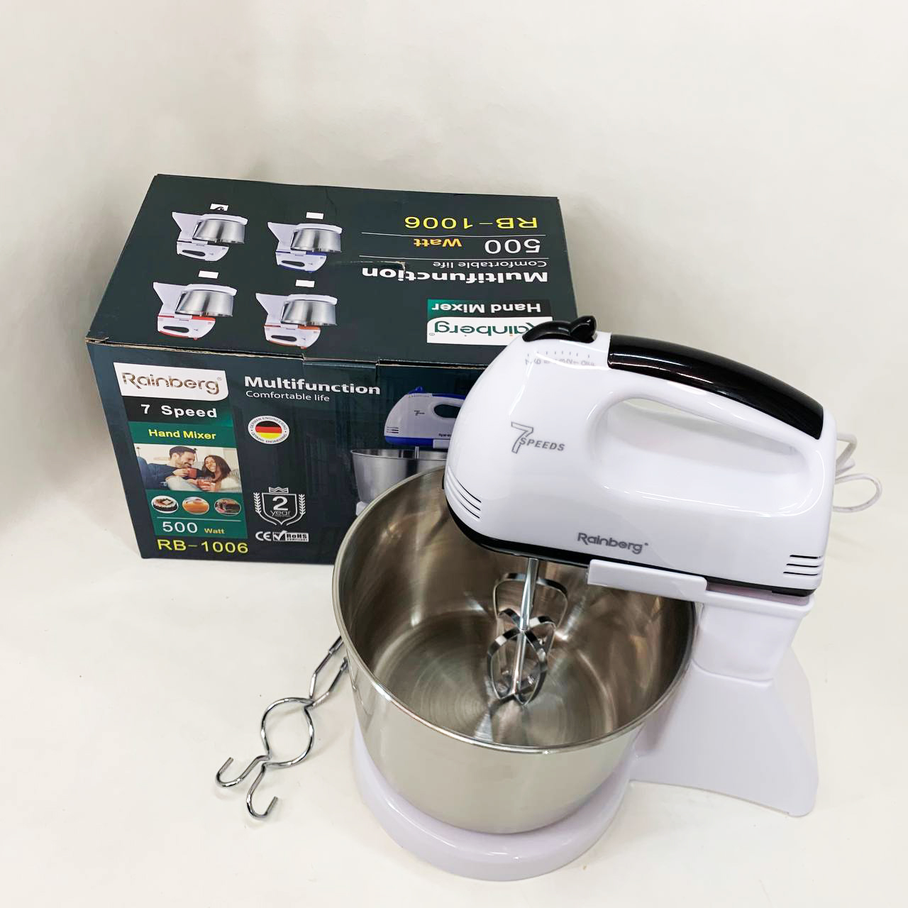 Стаціонарний електричний міксер із чашею Rainberg RB-1006 500W з насадками для замішування тіста Black - Зображення 5