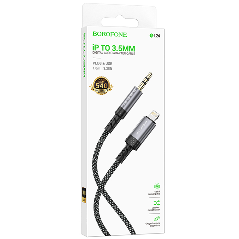 Аудіо кабель Aux Borofone BL24 Graceful (Lightning to AUX 3.5mm) (1m) - Зображення 2