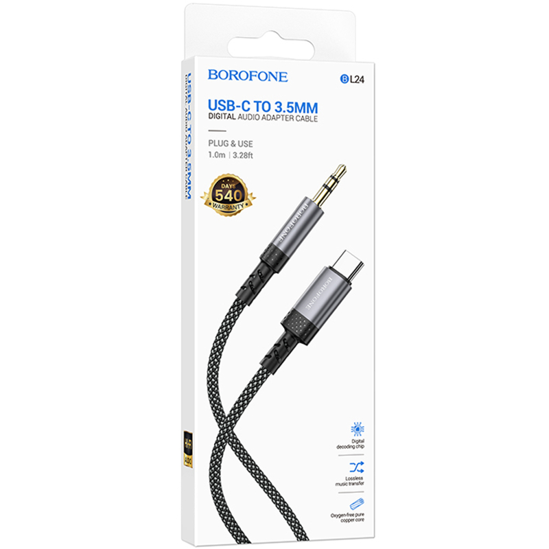 Аудіо кабель Aux Borofone BL24 Graceful Type-C to AUX 3.5mm) (1m) - Зображення 2