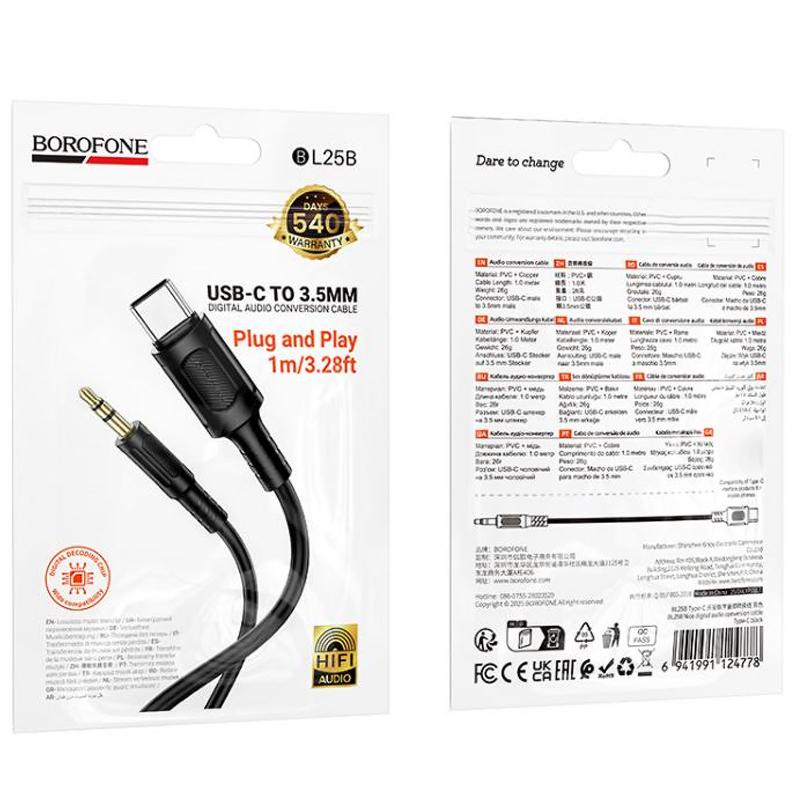 Аудіо кабель Aux Borofone BL25B Nice (Type-C to AUX 3.5mm) (1m) - Зображення 4