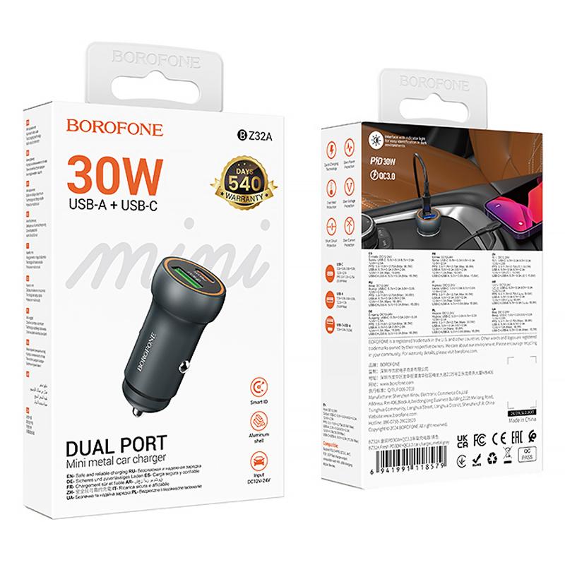 Автомобільний зарядний пристрій Borofone BZ32A Fresh PD30W+QC3.0 (1USB-A/1C) - Зображення 2