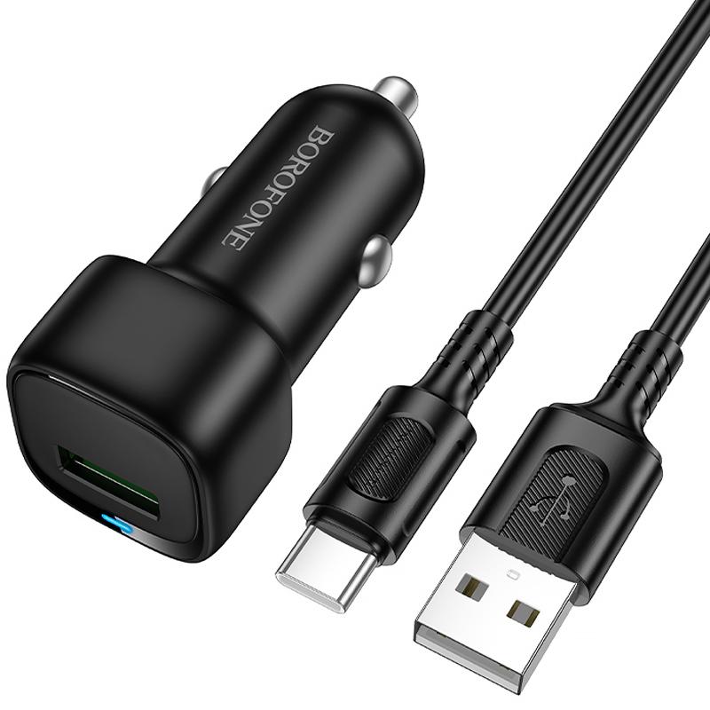 Автомобільний зарядний пристрій Borofone BZ34 Cloud QC3.0 (1USB-A) + кабель USB to Type-C