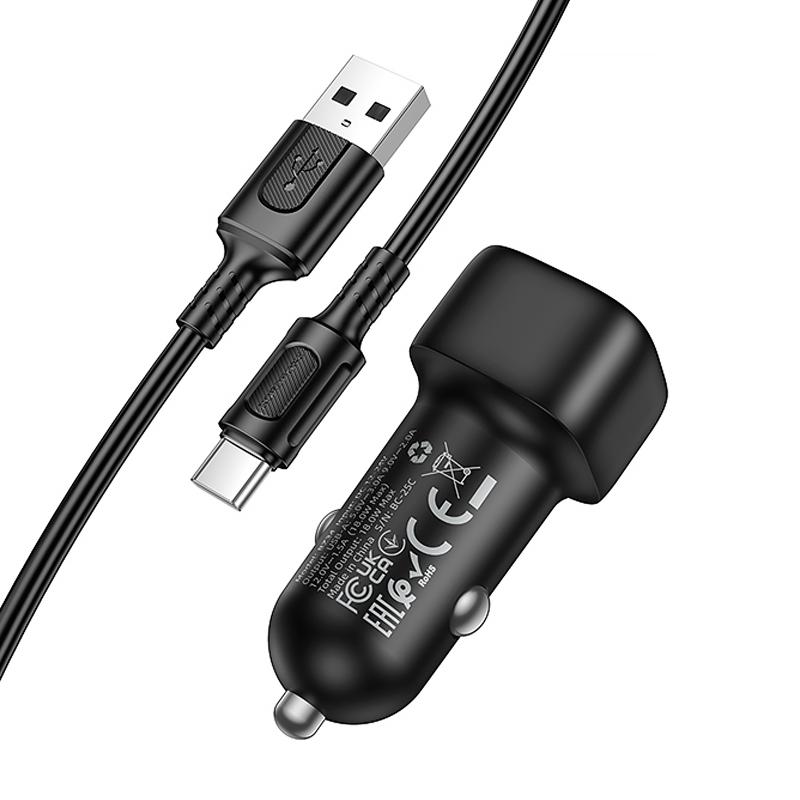 Автомобільний зарядний пристрій Borofone BZ34 Cloud QC3.0 (1USB-A) + кабель USB to Type-C - Зображення 3