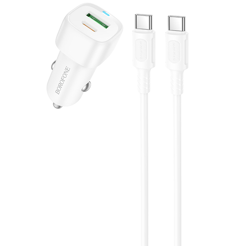 Автомобільний зарядний пристрій Borofone BZ34B Cloud PD20W+QC3.0 total 38W (1USB-A/1C) + кабель Type-C to Type-C
