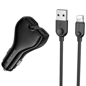 Автомобільний зарядний пристрій Borofone BZ35 Leader PD15W+QC3.0 total 30W (2USB-A/2C) + кабель USB to Lightning