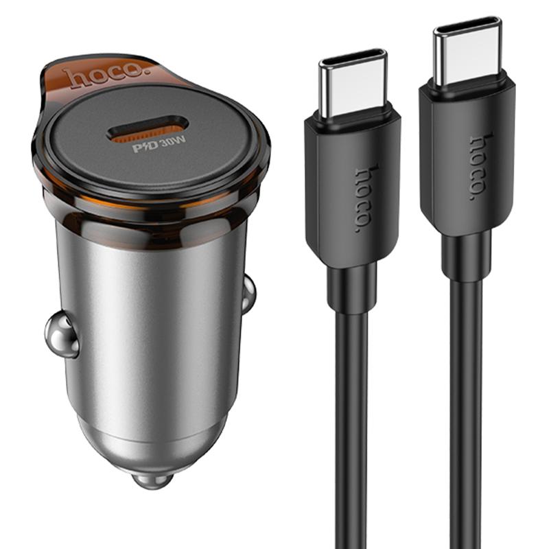 Автомобільний зарядний пристрій Hoco NZ16 Rigorous PD30W (1USB-C) + кабель Type-C to Type-C