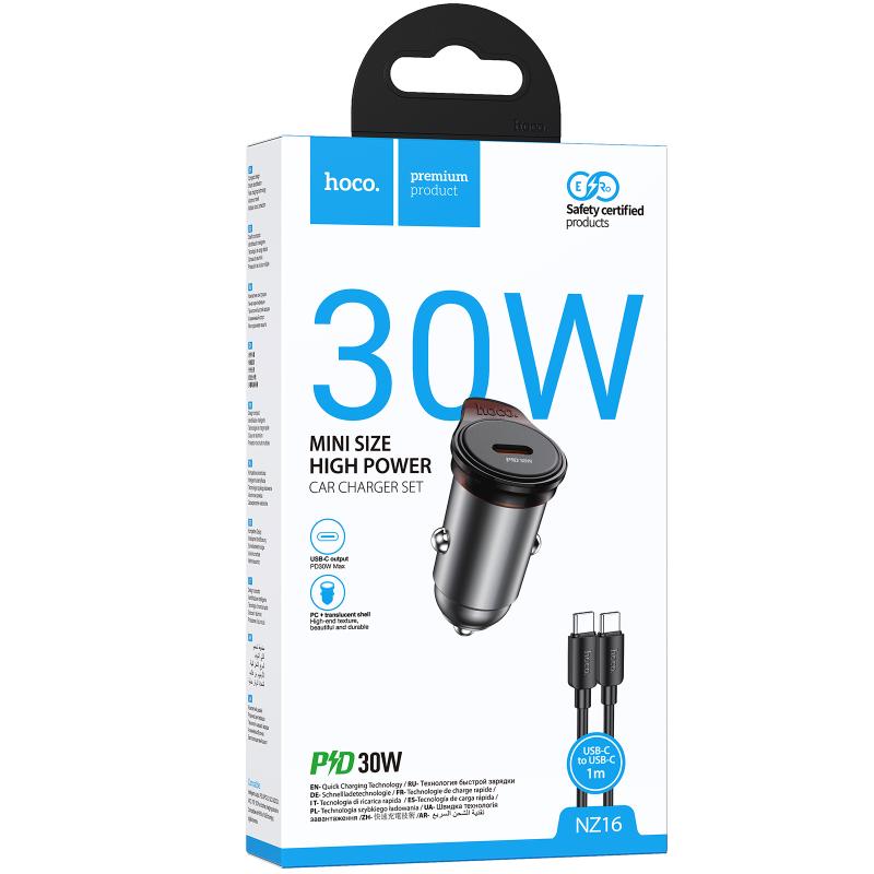Автомобільний зарядний пристрій Hoco NZ16 Rigorous PD30W (1USB-C) + кабель Type-C to Type-C - Зображення 3