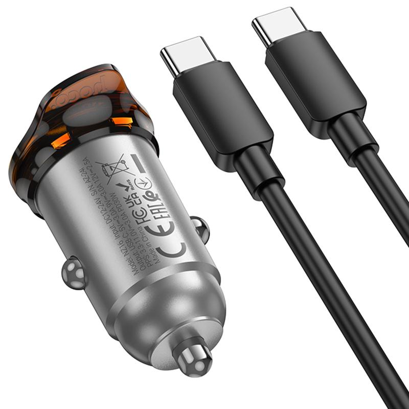 Автомобільний зарядний пристрій Hoco NZ16 Rigorous PD30W (1USB-C) + кабель Type-C to Type-C - Зображення 4