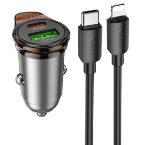 Автомобільний зарядний пристрій Hoco NZ16A Rigorous 43W (1USB-A/1C) + кабель Type-C to Lightning
