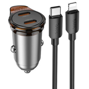 Автомобільний зарядний пристрій Hoco NZ16B Rigorous PD45W (2USB-C) + кабель Type-C to Lightning