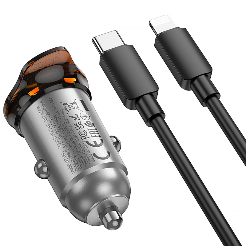 Автомобільний зарядний пристрій Hoco NZ16B Rigorous PD45W (2USB-C) + кабель Type-C to Lightning - Зображення 4