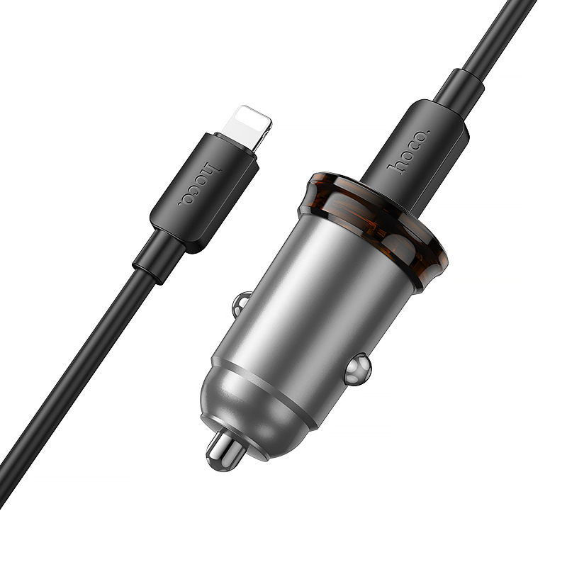 Автомобільний зарядний пристрій Hoco NZ16B Rigorous PD45W (2USB-C) + кабель Type-C to Lightning - Зображення 5