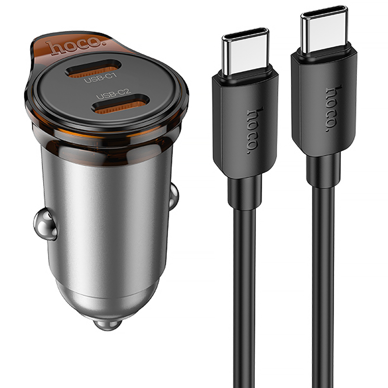 Автомобільний зарядний пристрій Hoco NZ16B Rigorous PD45W (2USB-C) + кабель Type-C to Type-C
