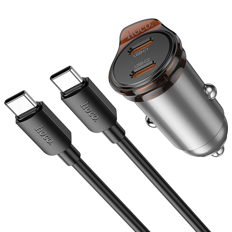 Автомобільний зарядний пристрій Hoco NZ16B Rigorous PD45W (2USB-C) + кабель Type-C to Type-C - Зображення 3