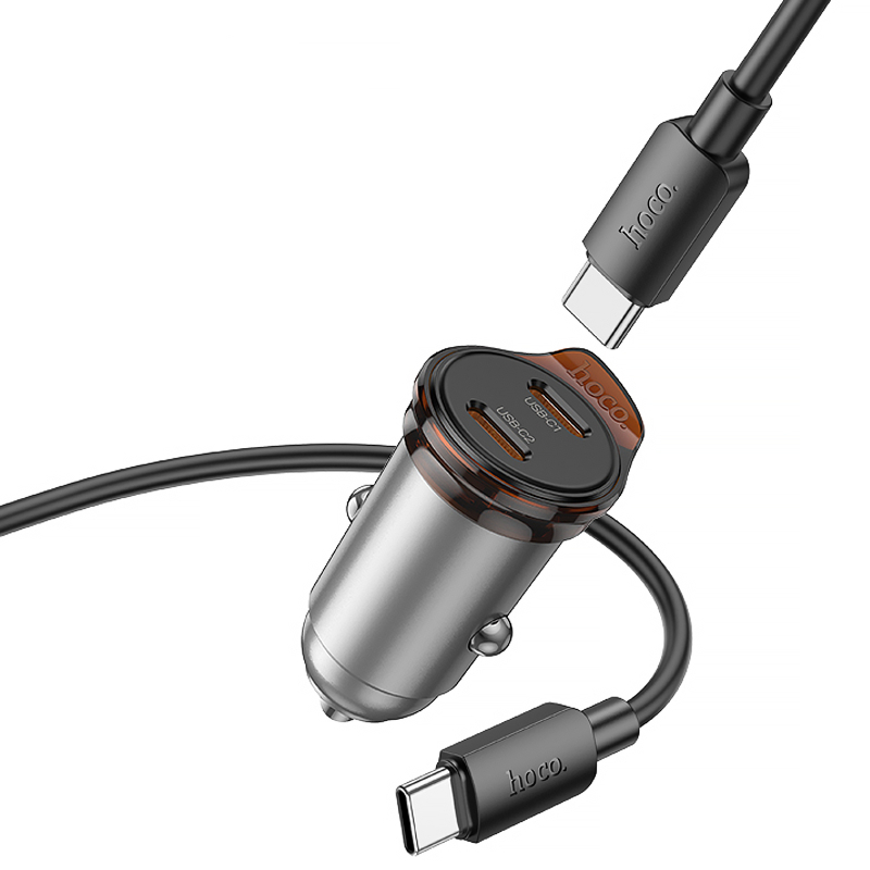 Автомобільний зарядний пристрій Hoco NZ16B Rigorous PD45W (2USB-C) + кабель Type-C to Type-C - Зображення 5