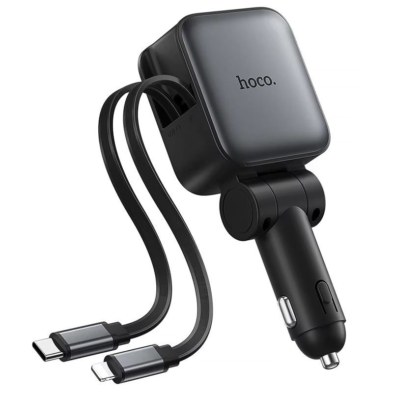 Автомобільний зарядний пристрій Hoco Z67A Triunfar PD45W+QC3.0 total 60W with retractable cables (1USB-A/2C/1L)