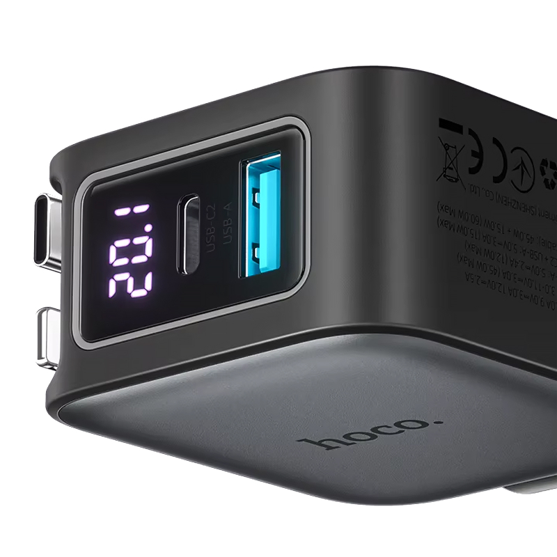 Автомобільний зарядний пристрій Hoco Z67A Triunfar PD45W+QC3.0 total 60W with retractable cables (1USB-A/2C/1L) - Зображення 3