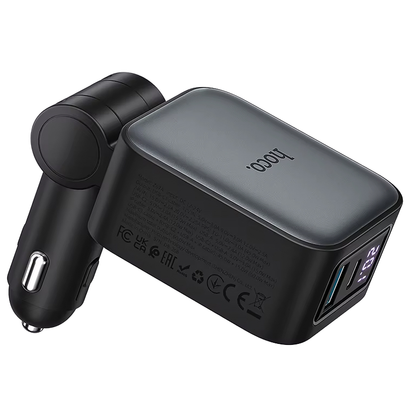Автомобільний зарядний пристрій Hoco Z67A Triunfar PD45W+QC3.0 total 60W with retractable cables (1USB-A/2C/1L) - Зображення 4