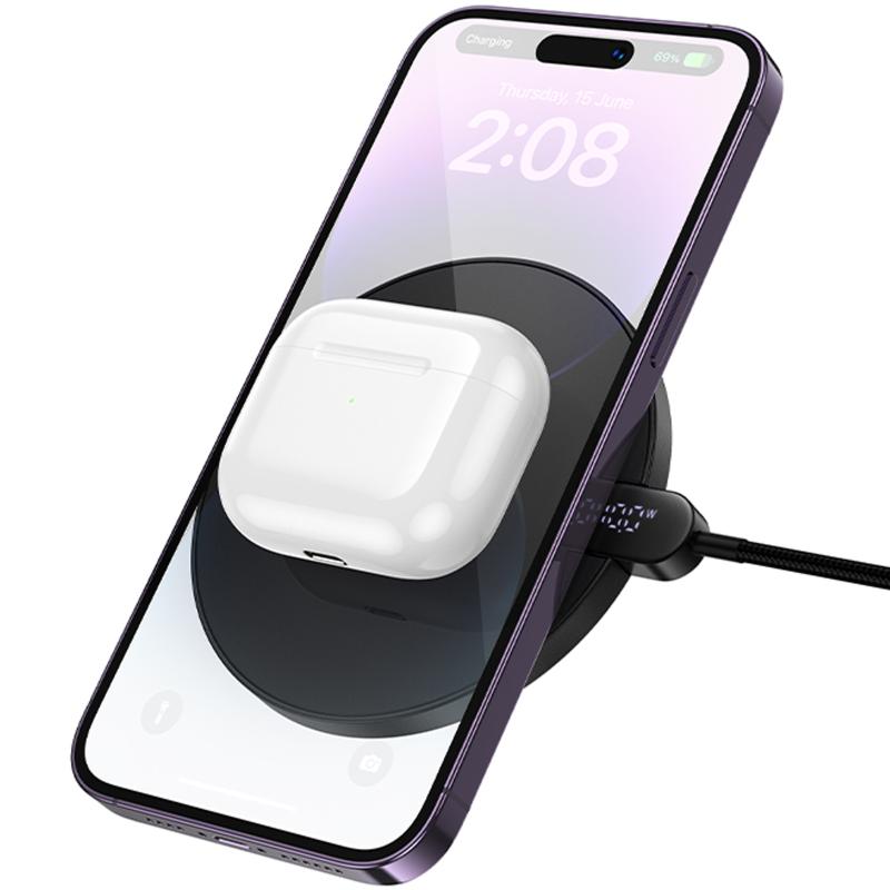 Бездротовий зарядний пристрій Hoco CW62 Peak with digital display and cable 15W - Зображення 2