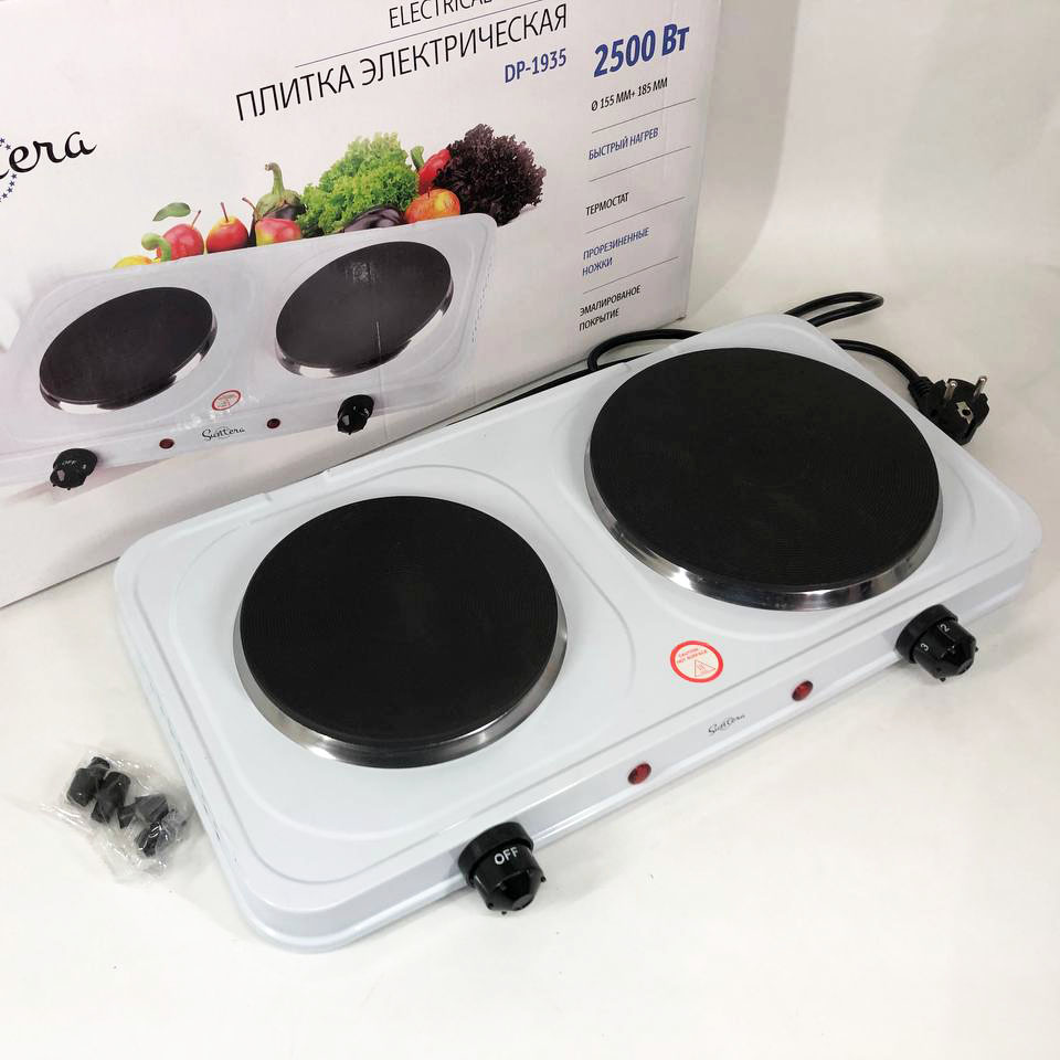Плитка електрична Suntera DP-1935W, 2500W, 2 конфорки різного діаметру, 2 конфорки White - Зображення 3