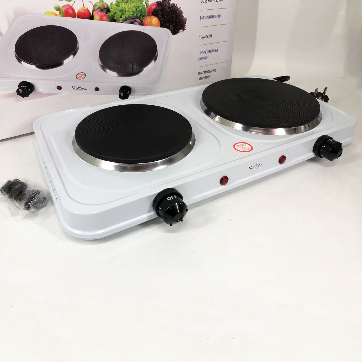 Плитка електрична Suntera DP-1935W, 2500W, 2 конфорки різного діаметру, 2 конфорки White - Зображення 4