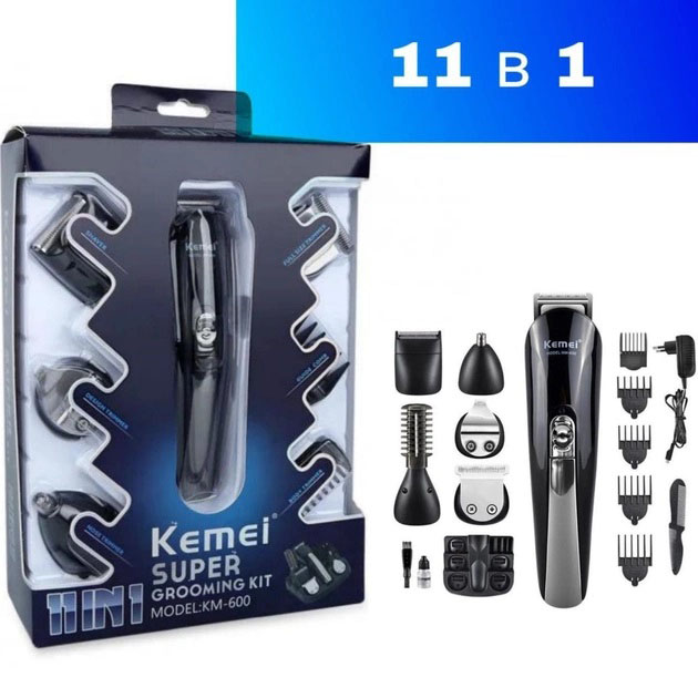 Тример чоловічий Kemei KM-600 універсальний 11 в 1 для стрижки волосся та гоління бороди та носа, бездротовий - Зображення 5