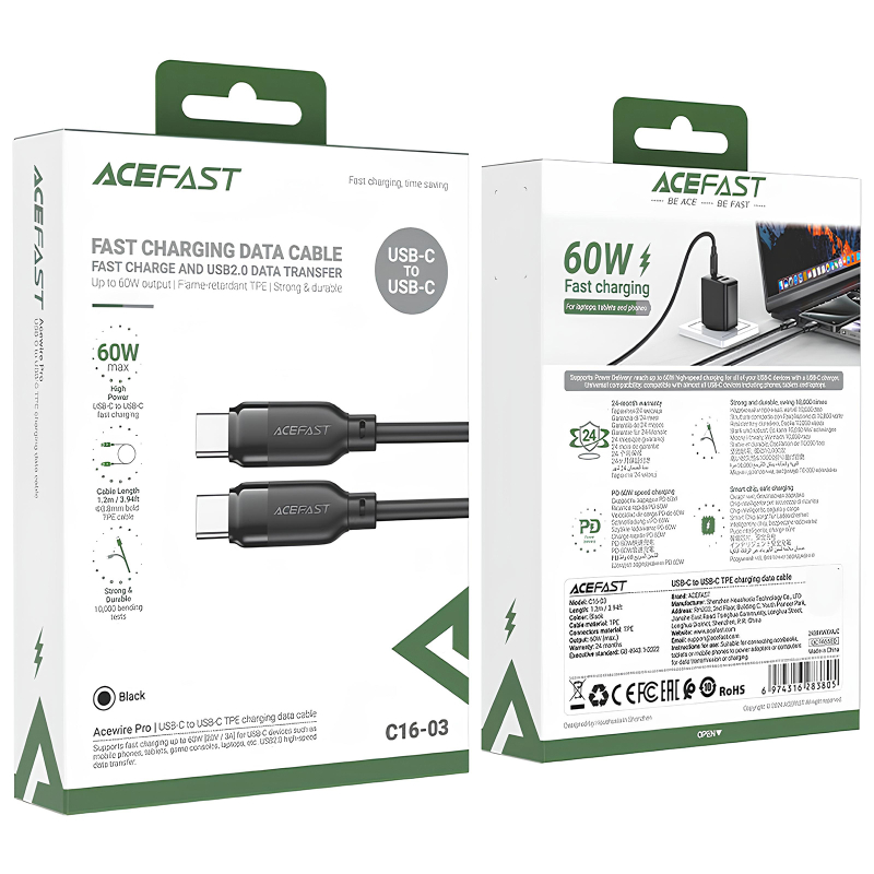 Дата кабель Acefast C16-03 Type-C to Type-C 60W (1.2m) - Зображення 5