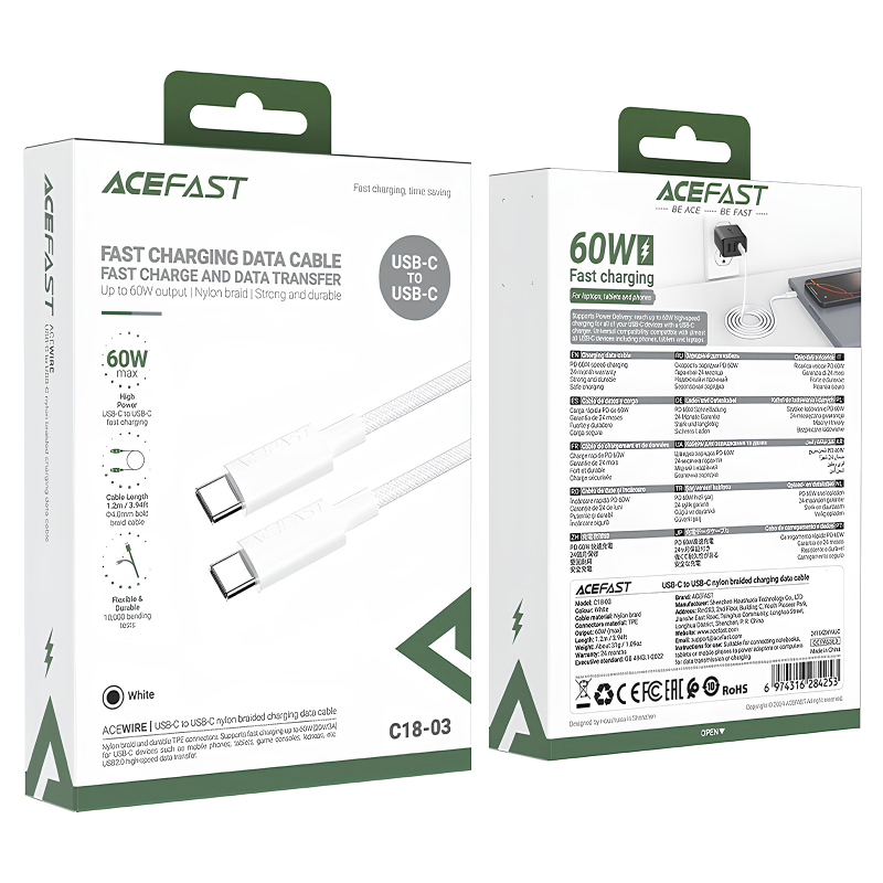 Дата кабель Acefast C18-03 Type-C to Type-C 60W (1.2m) - Зображення 5