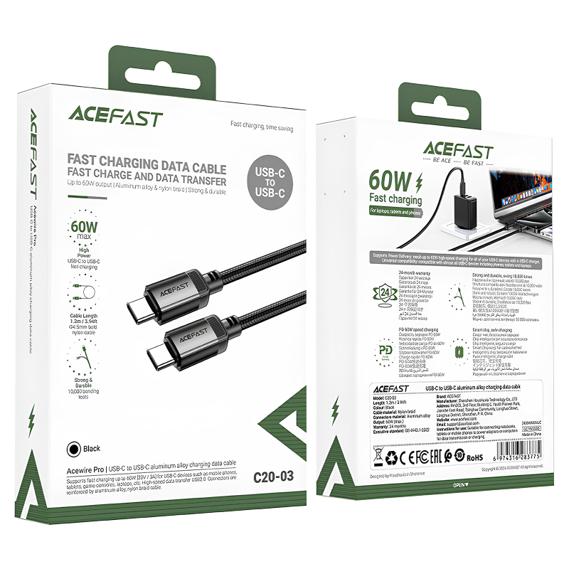 Дата кабель Acefast C20-03 Type-C to Type-C 60W (1.2m) - Зображення 5