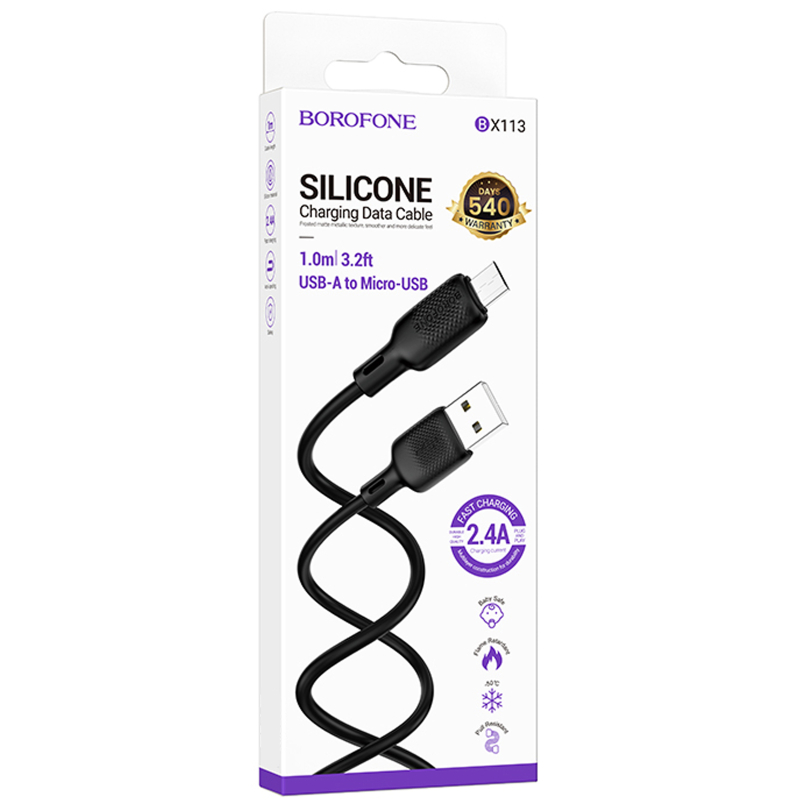 Дата кабель Borofone BX113 Lenny USB to MicroUSB 2.4A (1m) - Зображення 2