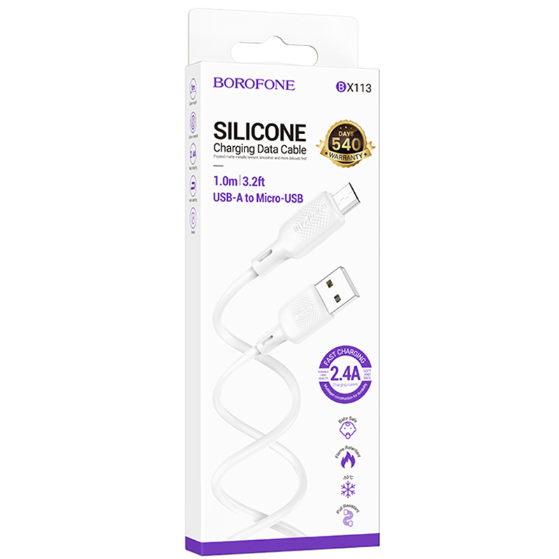 Дата кабель Borofone BX113 Lenny USB to MicroUSB 2.4A (1m) - Зображення 4