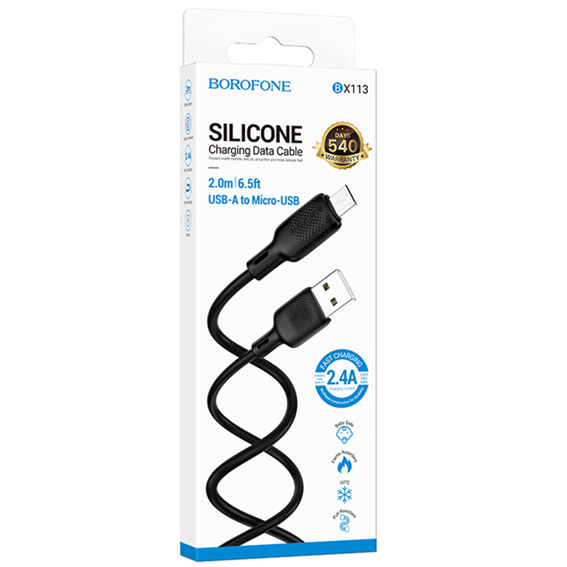 Дата кабель Borofone BX113 Lenny USB to MicroUSB 2.4A (2m) - Зображення 5