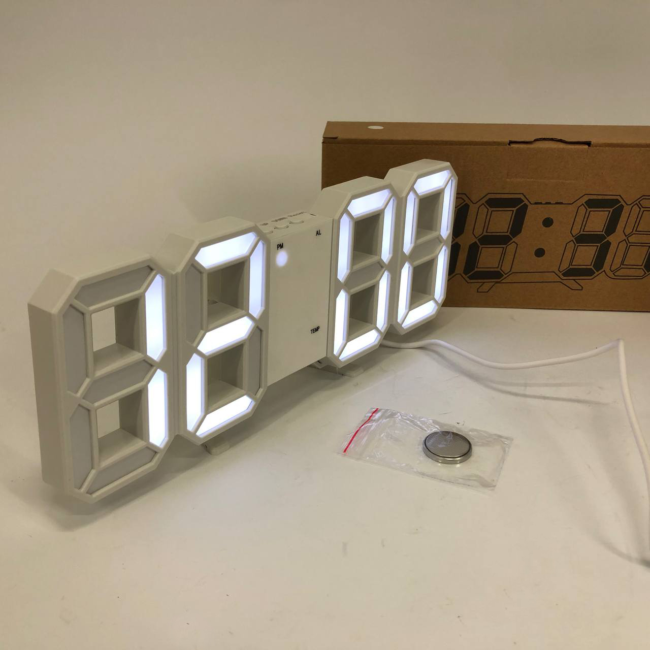 Годинник настільний LY-1089 з білим підсвічуванням LED білий, Годинник електронний світиться, Електронний годинник VST - Зображення 5