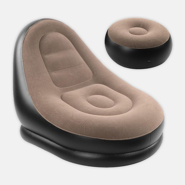 Надувне крісло з пуфом для відпочинку AIR SOFA велюрове Brown - Зображення 5