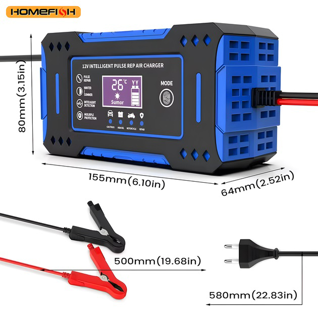 Зарядний пристрій Інтелектуальний Pulse Repair 12V 6A з функцією відновлення акумуляторів - Зображення 3