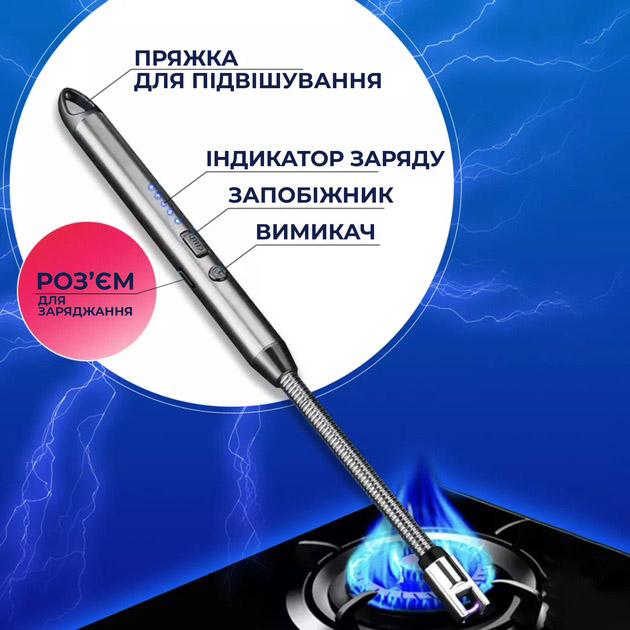 Запальничка електрична BBQ Lighter імпульсна плазмова вітрозахисна USB запальничка для газової плити - Зображення 5
